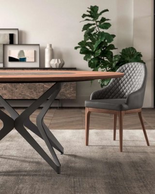 OZZIO DNA Table fixe de structure en métal et Plateau centrale tournant en Céramique 
